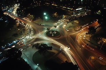 Aerial View of a Busy Intersection in a Megacity