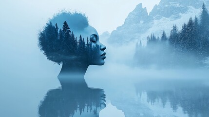 Serene Woman Nature Double Exposure