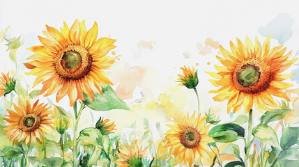 Obraz premium watercolor botanical Sunflower flowers texture template background.Elegant wedding invitation card background . Minimal hand painted Design for wedding or Valentine's Day