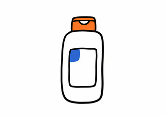 Fototapeta premium Minimalist icon of a bottle with orange cap and blue label 