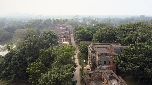 4K drone view of Panam Nagar, an ancient heritage city from the 13th century located in Sonargaon, Narayanganj, Bangladesh