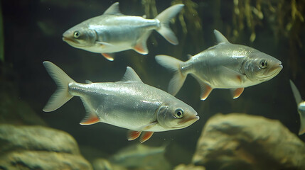 Naklejka premium Silver Fish Schooling In Aquarium