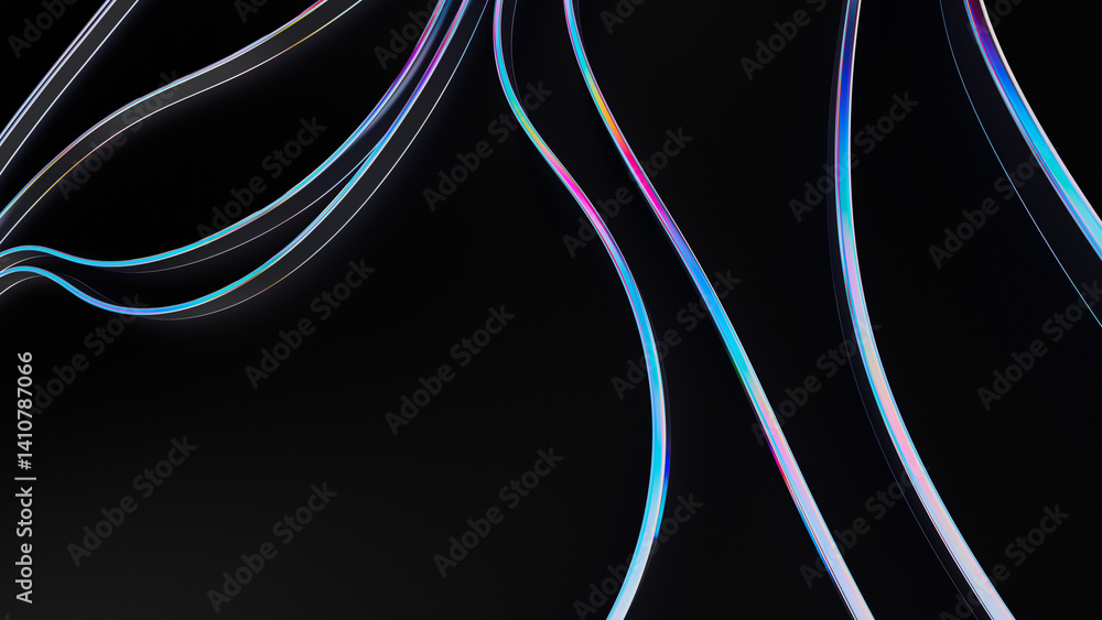 Poster the background is an abstract black with futuristic fashion neon wavy lines. 3d rendering illustrati