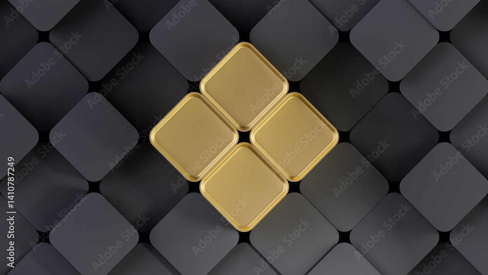 Poster 3d abstract black cube and gold cube. this background for businesses or technology. 3d rendering ill