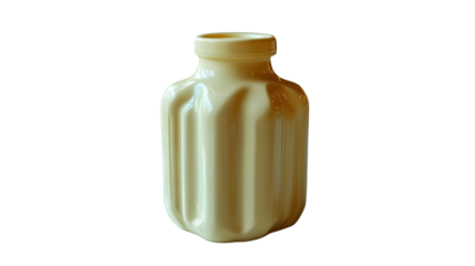 A sleek glossy ceramic vase with vertical grooves against a black background