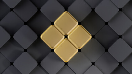 3d abstract black cube and gold cube. This background for businesses or technology. 3d rendering illustration not AI