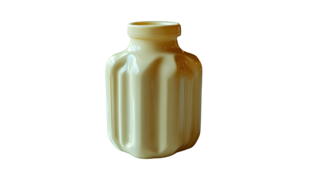 A sleek glossy ceramic vase with vertical grooves against a black background