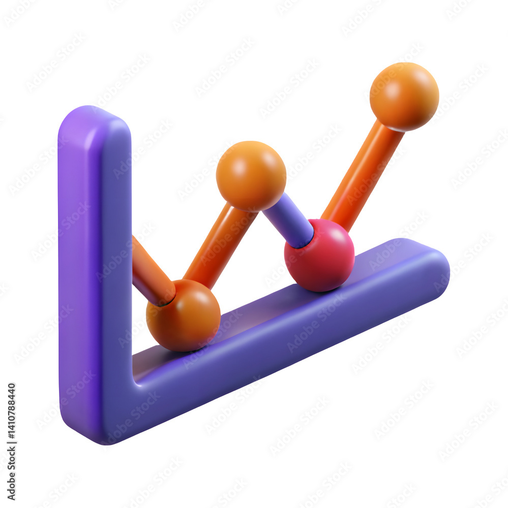 Poster 3d fluctuating line graph data icon plastic transparent