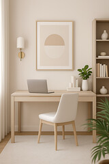 Modern Minimalist Home Office Interior in Vertical Format