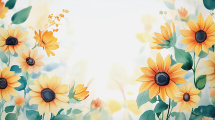 watercolor botanical Sunflower flowers texture template background.Elegant wedding invitation card background . Minimal hand painted Design for wedding or Valentine's Day