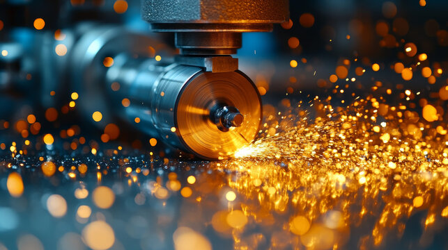 A grinder emits bright sparks as it sharpens metal, emphasizing the intensity of industrial work