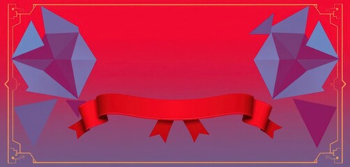 Abstract red and blue certificate design with geometric shapes and ribbon, red, certificate, achievement certificate