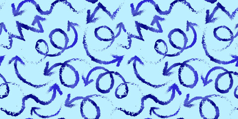 seamless pattern with blue gradient brush arrows on light background – hand painted abstract directional design, repeatable vector texture for decoration and prints