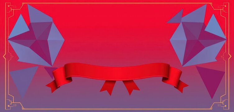 Abstract red and blue certificate design with geometric shapes and ribbon, red, certificate, achievement certificate