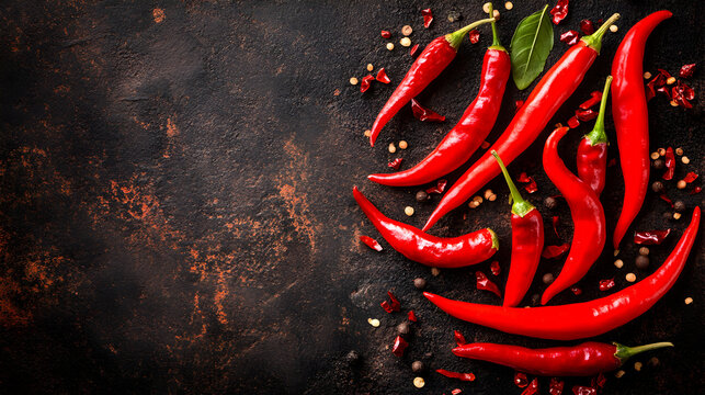 un pu&ntilde;o de chiles frescos chile de arbol picantes con sabor condimentado sobre un fondo oscuro con espacio de copa sazon para la cocina