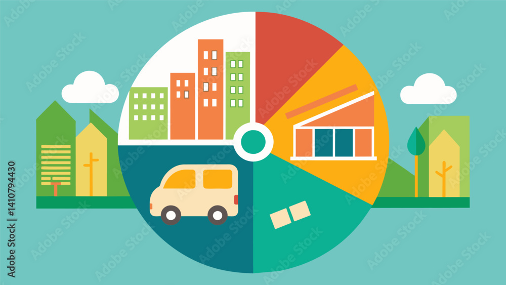 Poster a pie chart illustrating the percentage of vehicles using alternative forms of transportation in a c