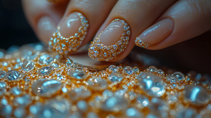 A nail technician carefully files a clientâ€™s nails at a salon, performing detailed manicure work