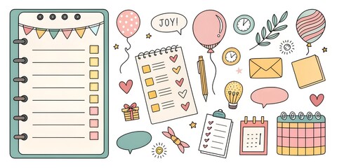 Colorful planner layout featuring notes, checklists, and decorative elements ideal for organizing daily tasks and events Generative AI planner, checklist, organization, daily, tasks, decorative,