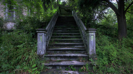 Obraz premium Overgrown Stone Steps To Abandoned House