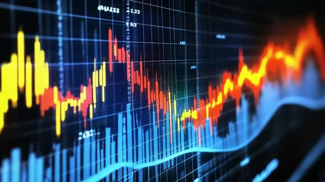 Dynamic stock market analysis display.  Detailed financial data visualizations