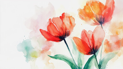 watercolor botanical Tulip flowers texture template background.Elegant wedding invitation card background . Minimal hand painted Design for wedding or Valentine's Day
