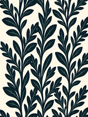 Leafy botanical pattern design featuring dark green foliage on a light neutral background suitable for textiles or wallpapers Generative AI i, botanical, pattern, leafy, design, green, foliage,  