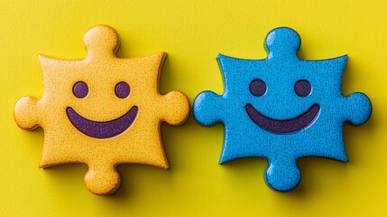 Fototapeta premium Smiling Puzzle Pieces Teamwork Concept