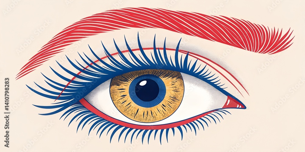 Poster visual representation of an eye with artistic elements highlighting colors and details, capturing th