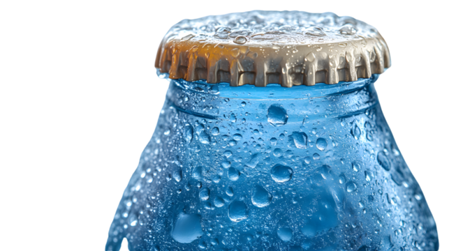Closeup of a cold refreshing bottle cap and condensation