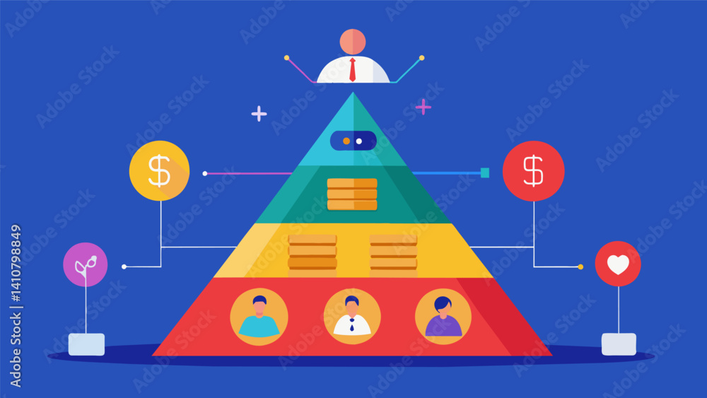Poster a pyramid chart showcases the breakdown of a users assets liabilities and net worth offering a visua