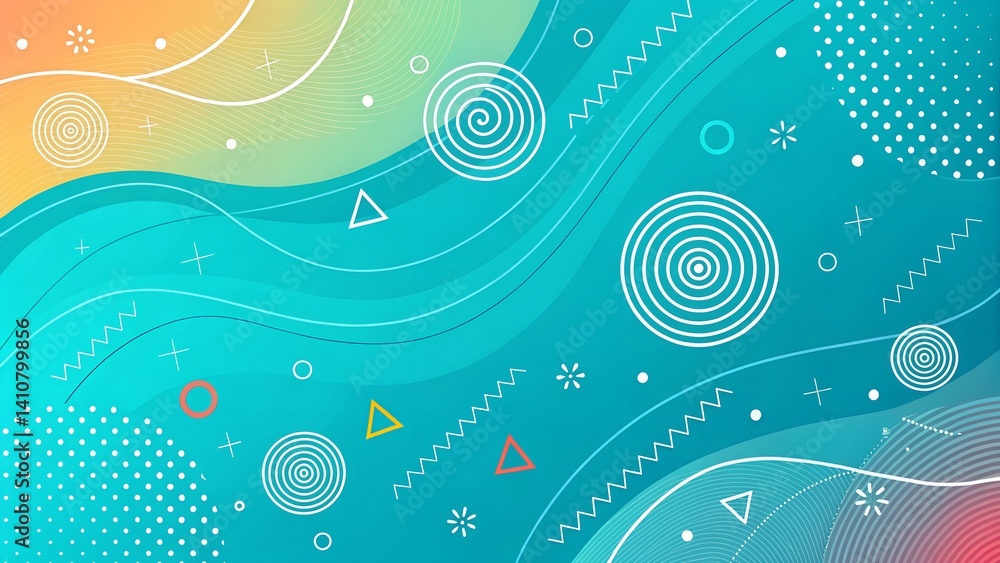 Poster vibrant abstract design featuring swirling patterns and geometric shapes with colorful gradients and