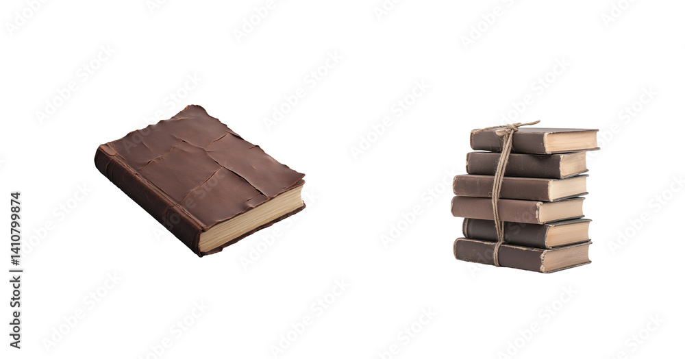Aufkleber stack of vintage books and papers displaying rustic 3d