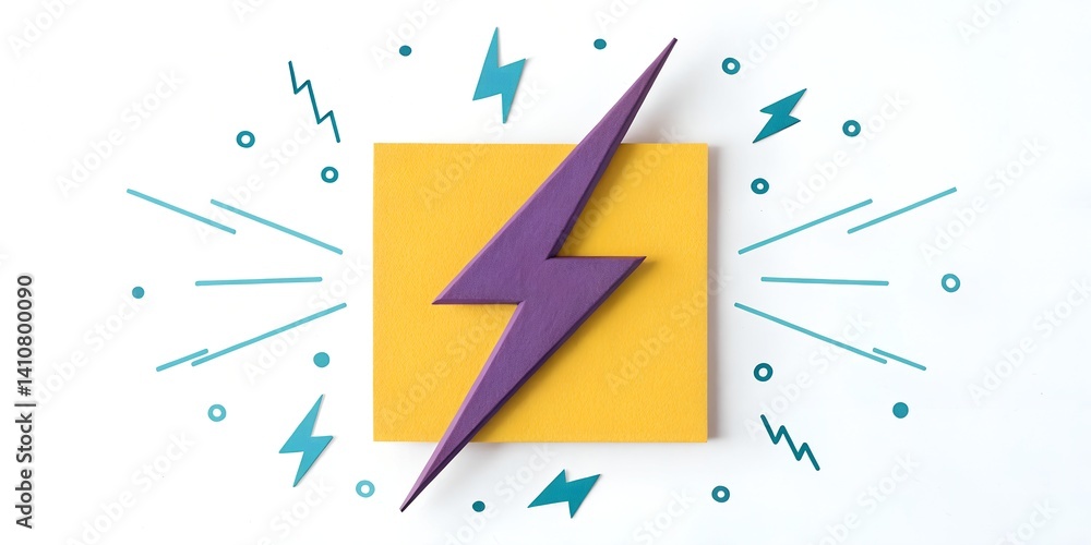 Poster vibrant lightning bolt design with playful sparks and shapes against a bright background generative 