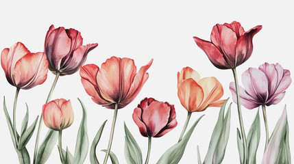 watercolor botanical Tulip flowers texture template background.Elegant wedding invitation card background . Minimal hand painted Design for wedding or Valentine's Day