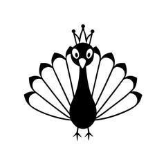 A peacock with fanned feathers and a crown