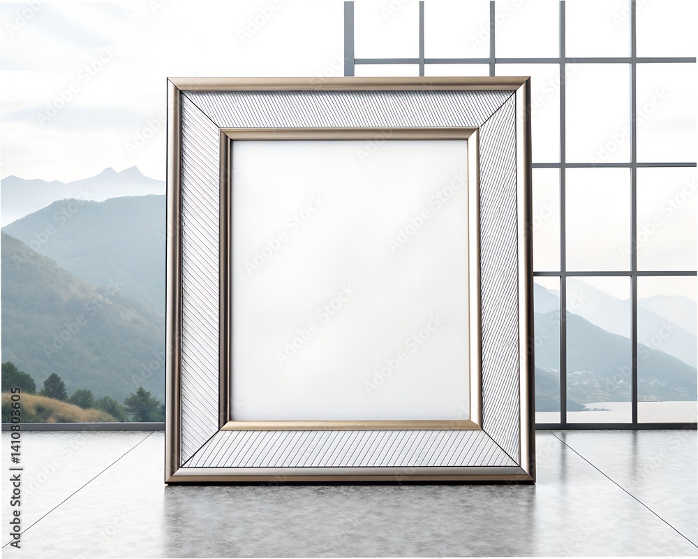 Aufkleber reflections on a pristine morning with a stylish frame in a modern setting overlooking majestic moun