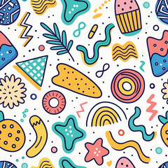 Playful abstract pattern with vibrant colors and shapes