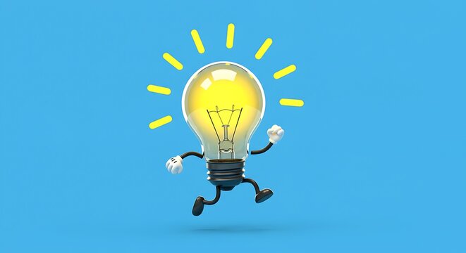 Lightbulb Running with Idea on Blue Background