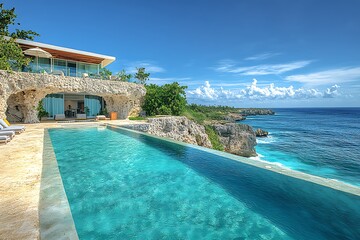 Fototapeta premium Luxury Cliffside Villa with Infinity Pool and Ocean View