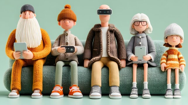 Inclusive Family Using Smart Tech Devices in Daily Life &ndash; 3D Illustration of AR, Tablets, and Voice Assistants Across Generations. Wallpaper 3d Concept