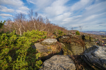 Fototapeta premium The Great Tisa Rocks - natural rock formations in Bohemian Switzerland, Wonderful rock formation Tiske steny , Czech Republic.