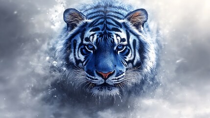 Majestic Blue Tiger in Stormy Sky