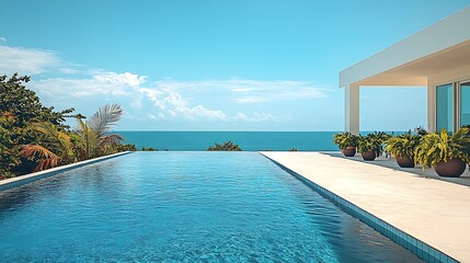 Fototapeta premium Luxury Oceanfront Villa with Infinity Pool and Stunning Sea View
