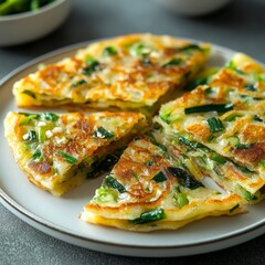 Korean pancake on plate. Close-up. Asian food.