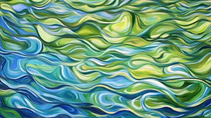 Abstract painting depicting swirling water patterns.