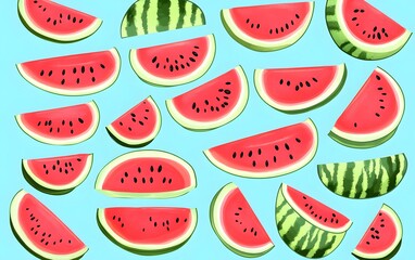 Juicy Watermelon Slices Summer Pattern Background