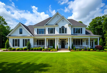 Charming American Townhouse, Sunny Day Suburban.