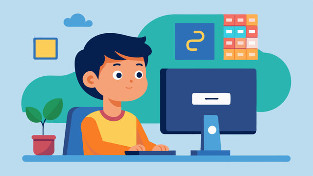 A child staring intently at their Python code focused on finding a solution to a complex problem.. Vector illustration