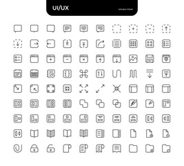 UI/UX Line Icon Pack – Editable Stroke. symbols for layout, navigation, coding, file systems, and editing tools, for UI/UX designers