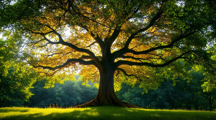 Fototapeta premium Majestic Oak Tree Under Sunlight